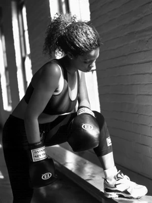 female boxer with balazs gloves